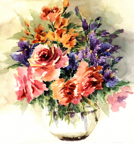 Orginal watercolor painting lovely lilies in vase