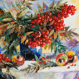 Still-life with a mountain ash and apples