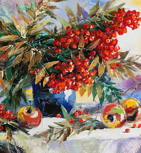 Still-life with a mountain ash and apples